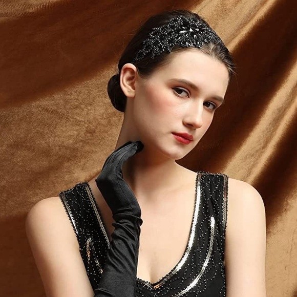 RHINESTONE Beaded 1920s Great Gatsby Vintage Bride Headpiece Flapper Headband - Picture 6 of 7